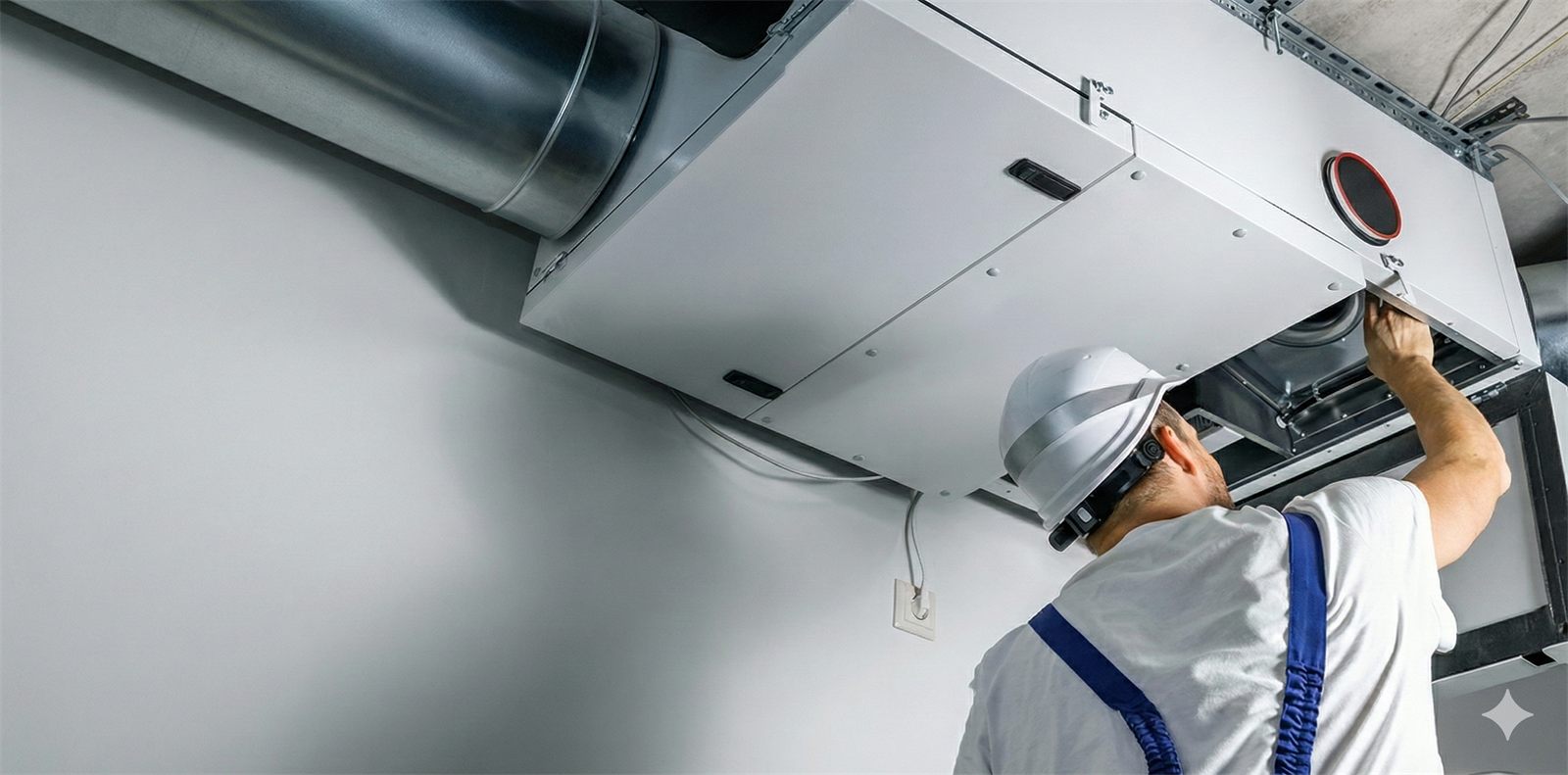 Technician performing preventive HVAC maintenance